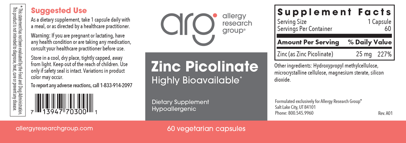 Zinc Picolinate 25 mg  Curated Wellness