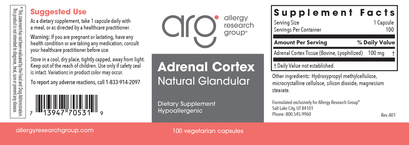 Adrenal Cortex 100 mg 100 vcaps Curated Wellness