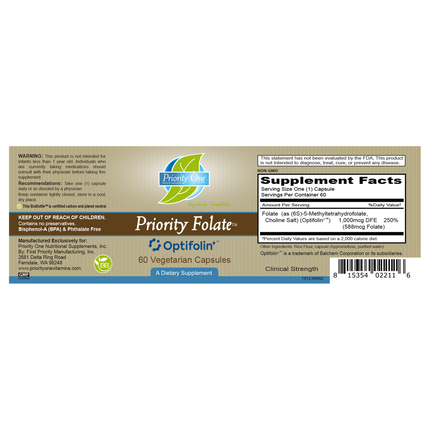 Priority Folate Optifolin+™ 60c Curated Wellness