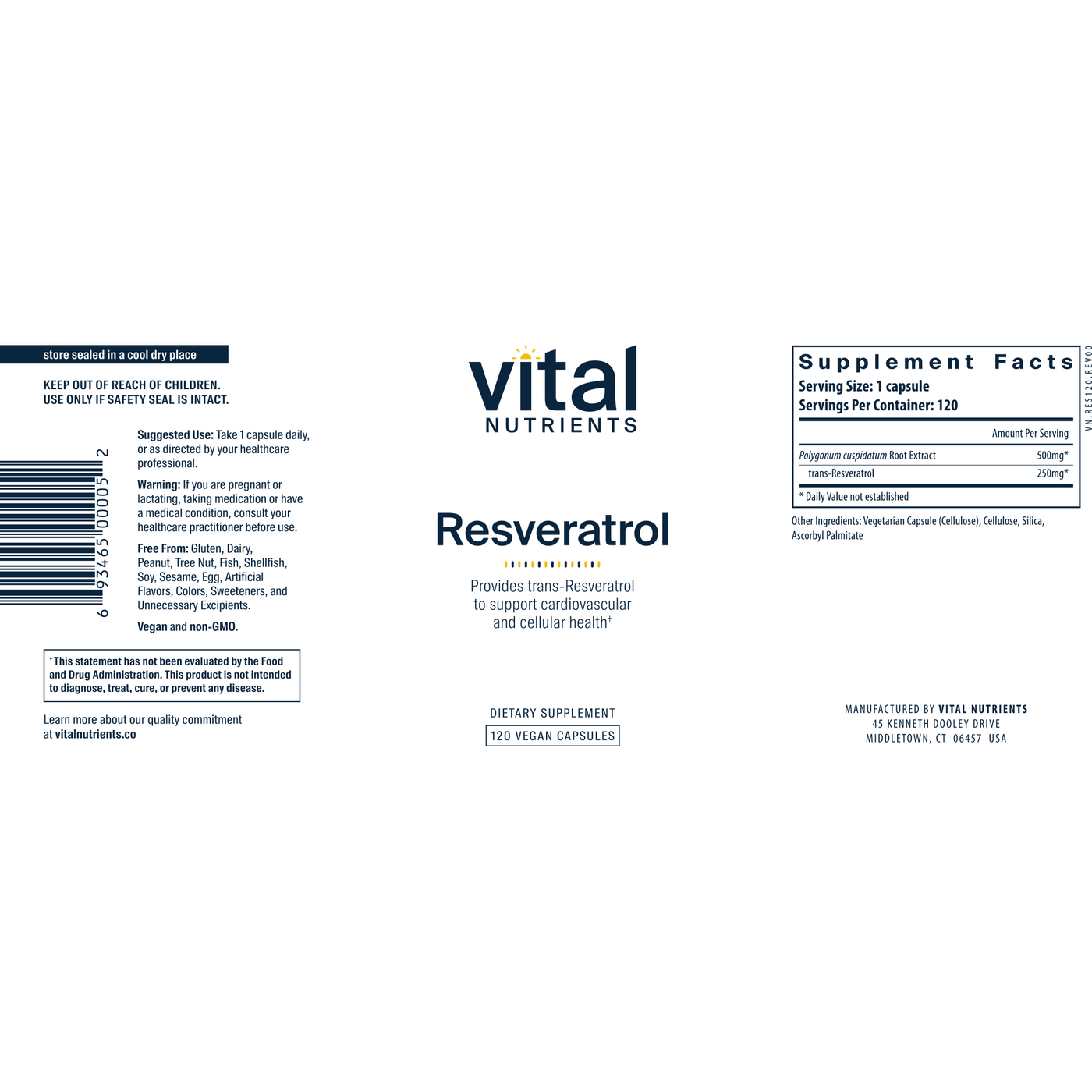 Resveratrol 500mg 120 vcaps Curated Wellness