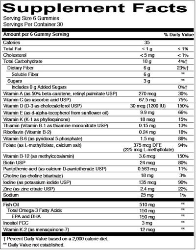 Adult Formula and Fiber 180 gummies Curated Wellness