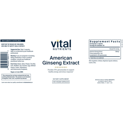 American Ginseng Extract 250mg 100 vcaps Curated Wellness