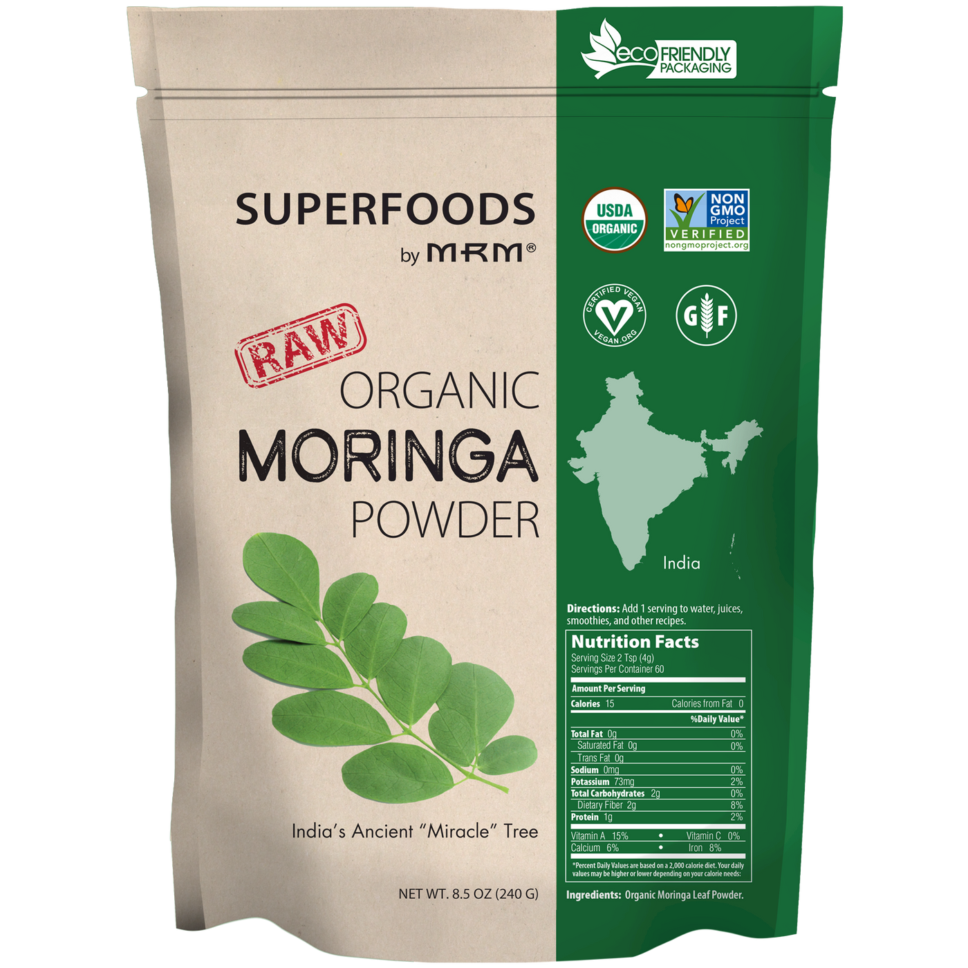 Raw Organic Moringa Leaf Powder 8.5 oz Curated Wellness