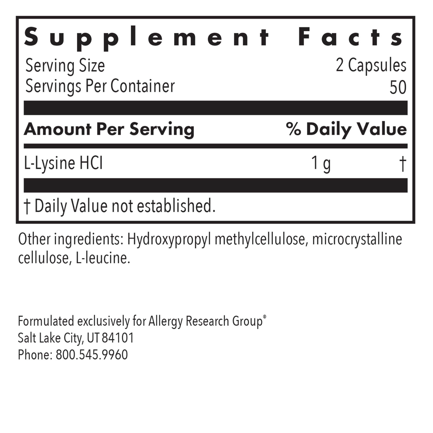 L-Lysine 1g 100 caps Curated Wellness