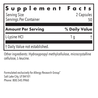 L-Lysine 1g 100 caps Curated Wellness