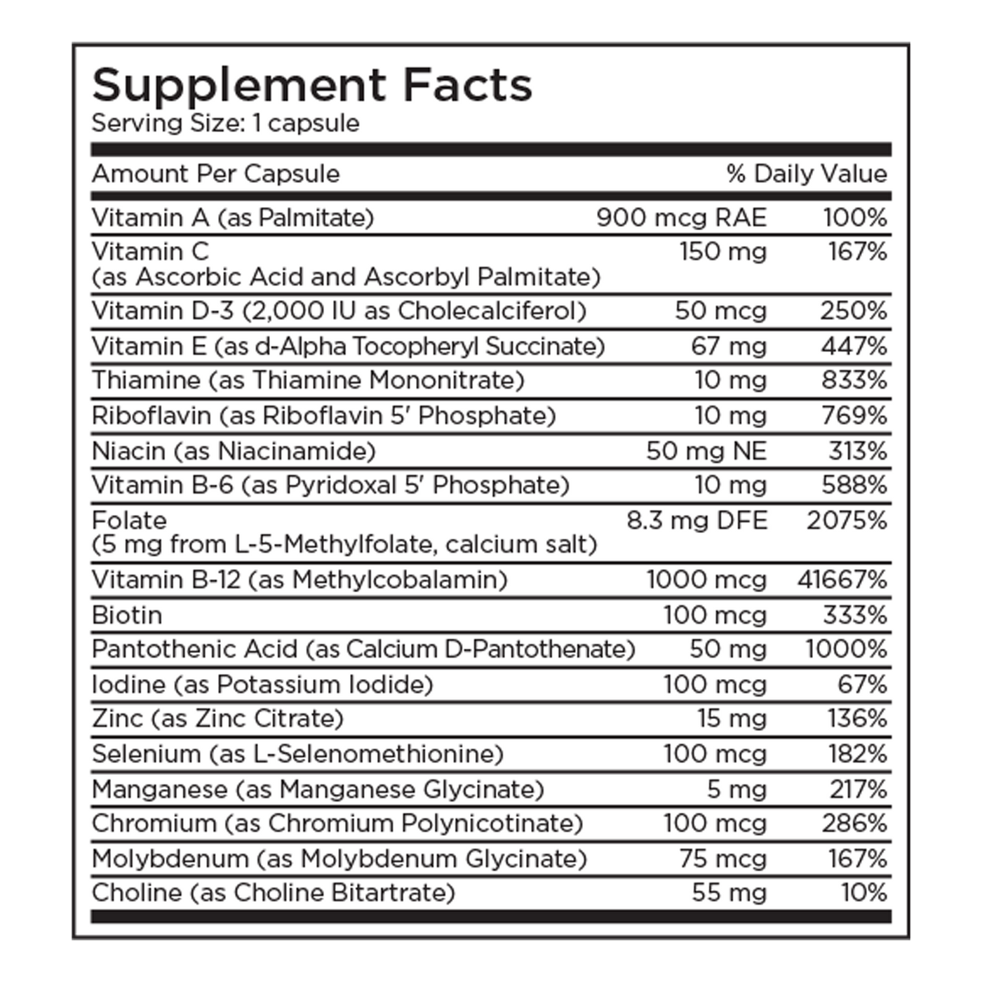 Multivitamin + 5mg L-Methylfolate 30c Curated Wellness