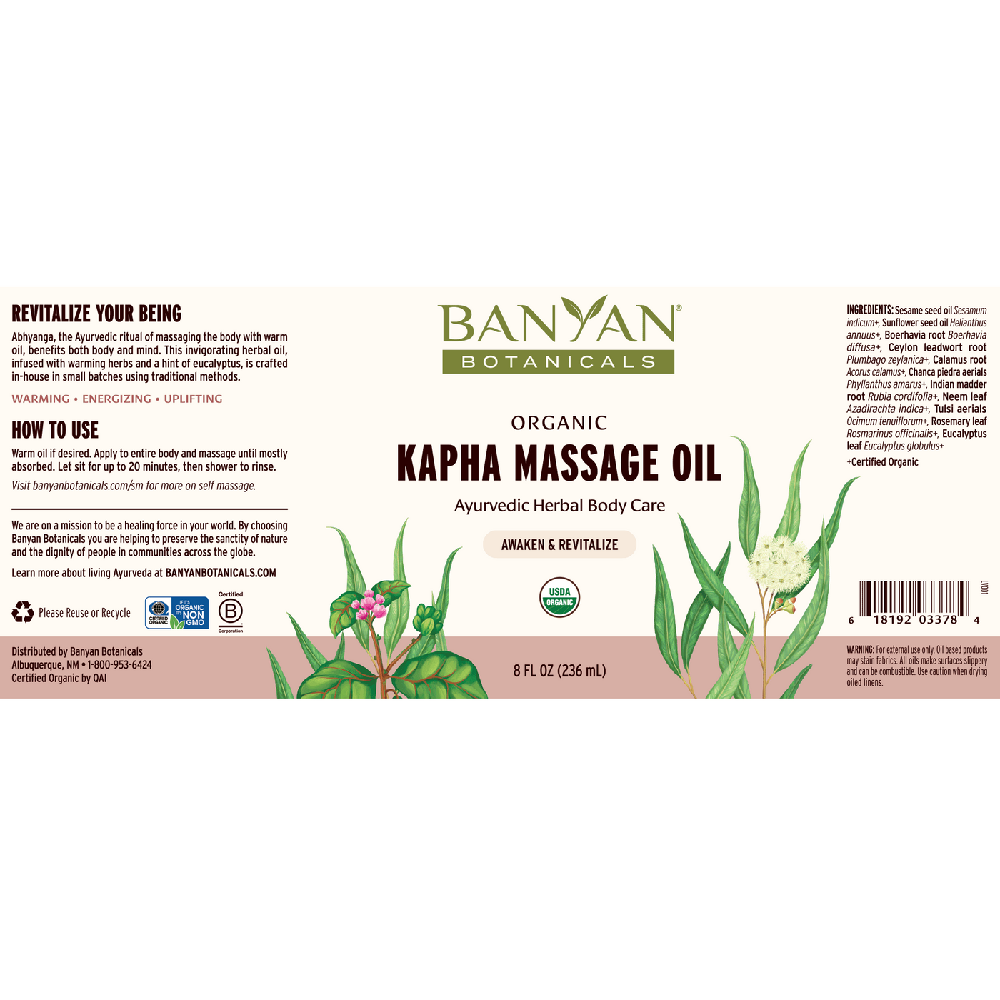 Kapha Massage Oil 8 fl oz Curated Wellness