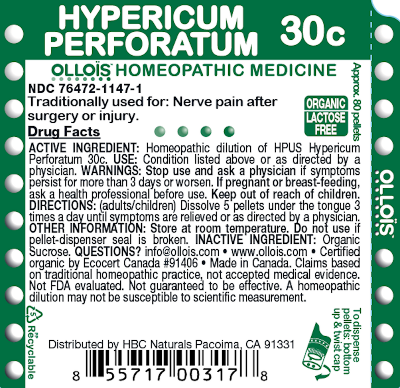 Hypericum Perforatum 30c Pellets, 80ct Curated Wellness