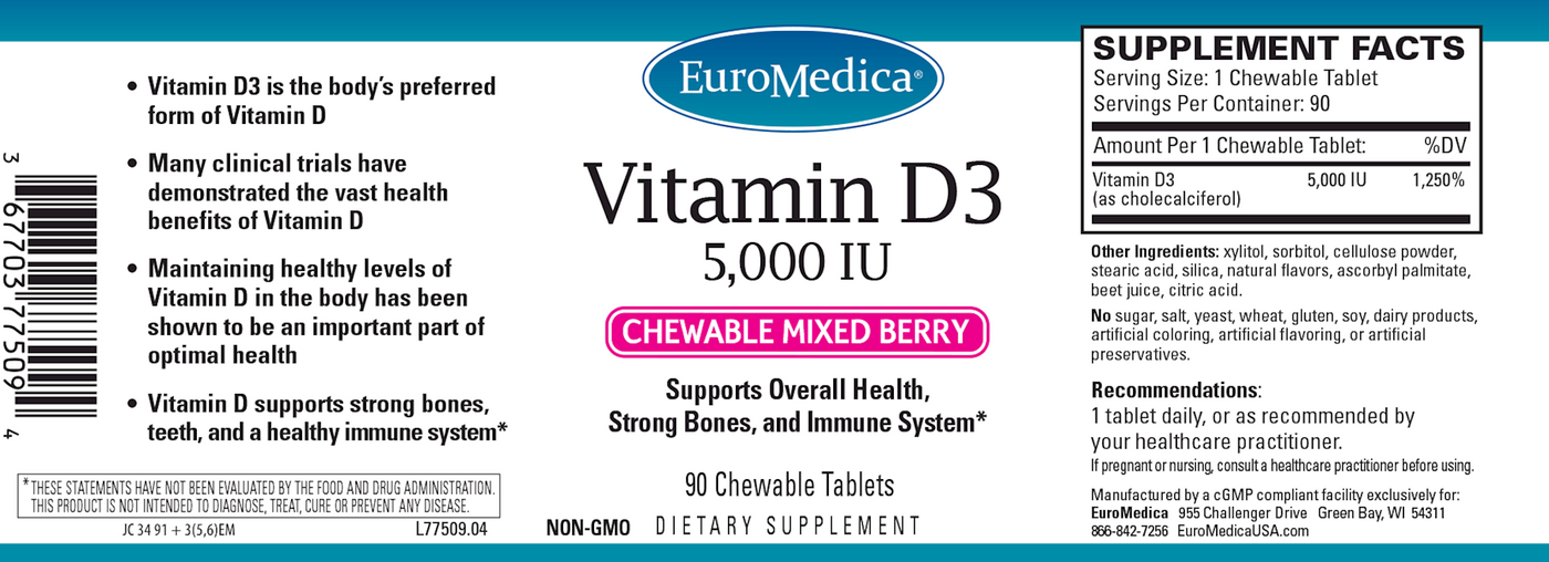 Vitamin D3 5,000IU Mixed Berry 90 Chews Curated Wellness