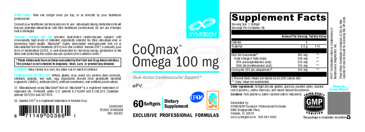 CoQmax Omega 100 mg 60 Softgels Curated Wellness