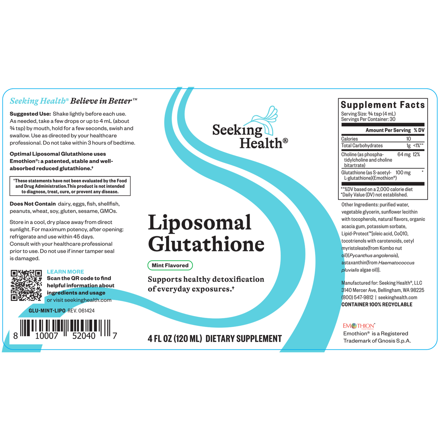 Liposomal Glutathione Mint 120ml Curated Wellness