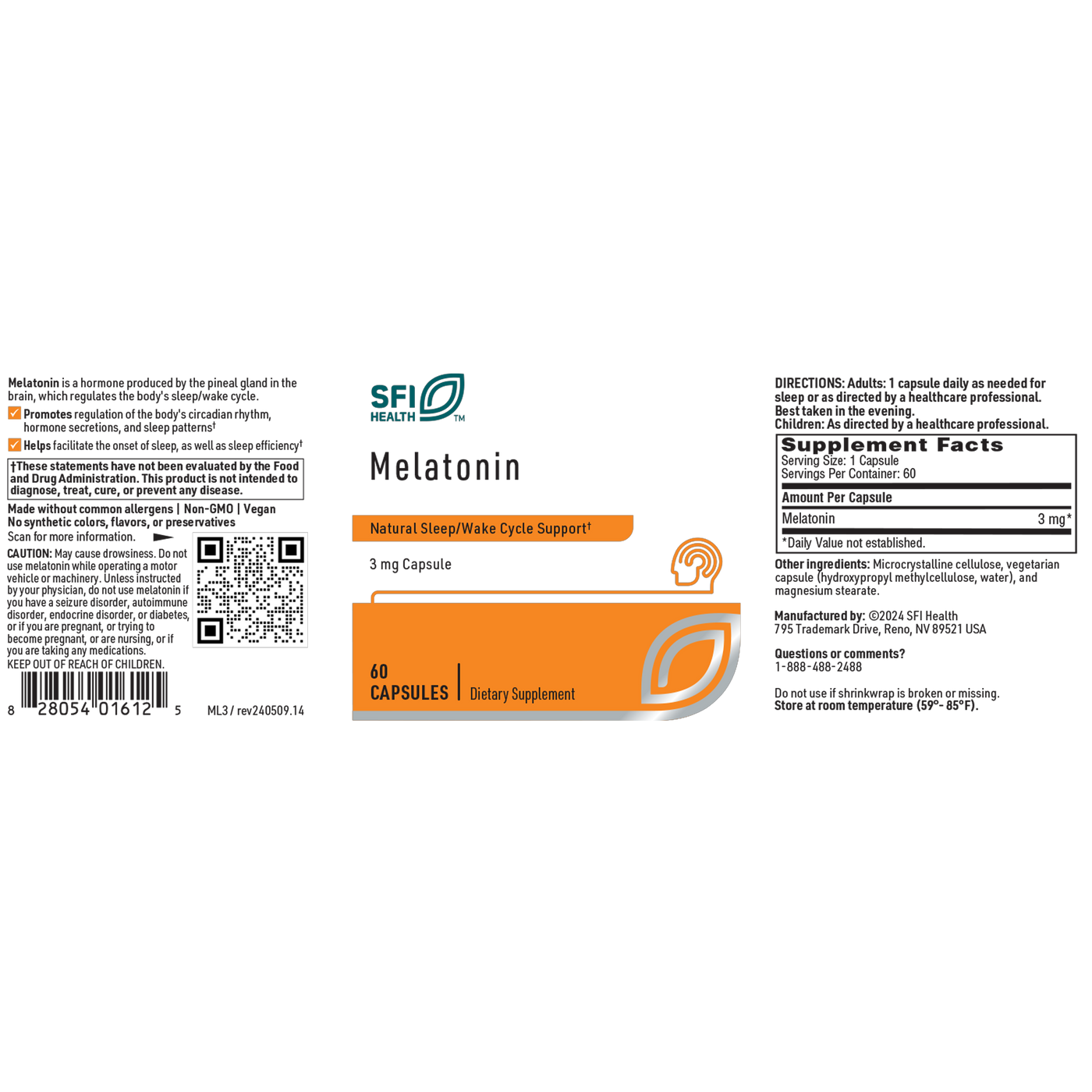 Melatonin 3 mg 60 caps Curated Wellness