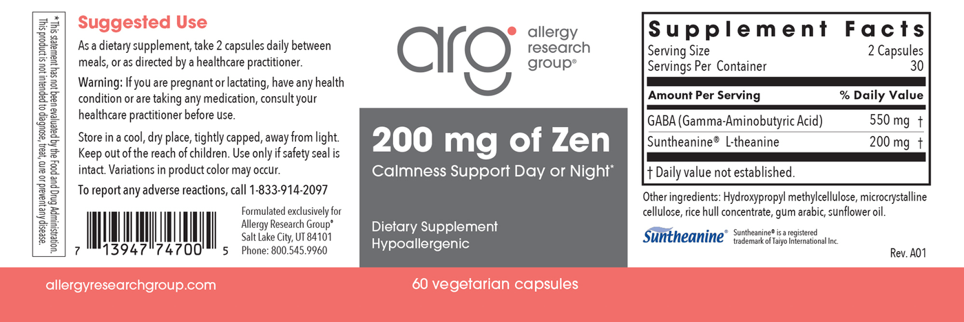 200 mg of Zen 60 vcaps Curated Wellness