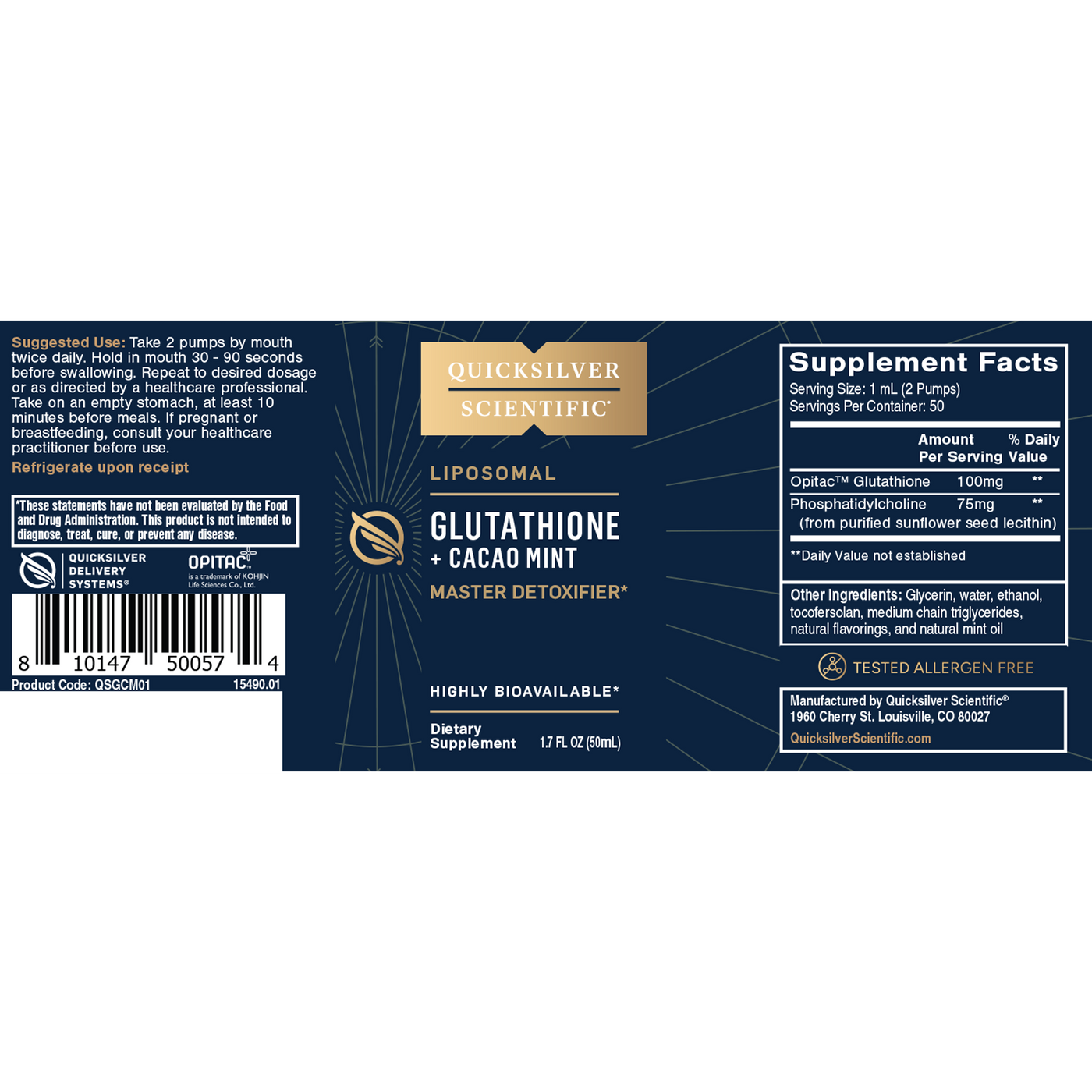 Glutathione+ Cacao Mint 50ml | QS0125 | Quicksilver Scientific Glutathione+ Cacao Mint 50ml | QS0125 | Quicksilver Scientific