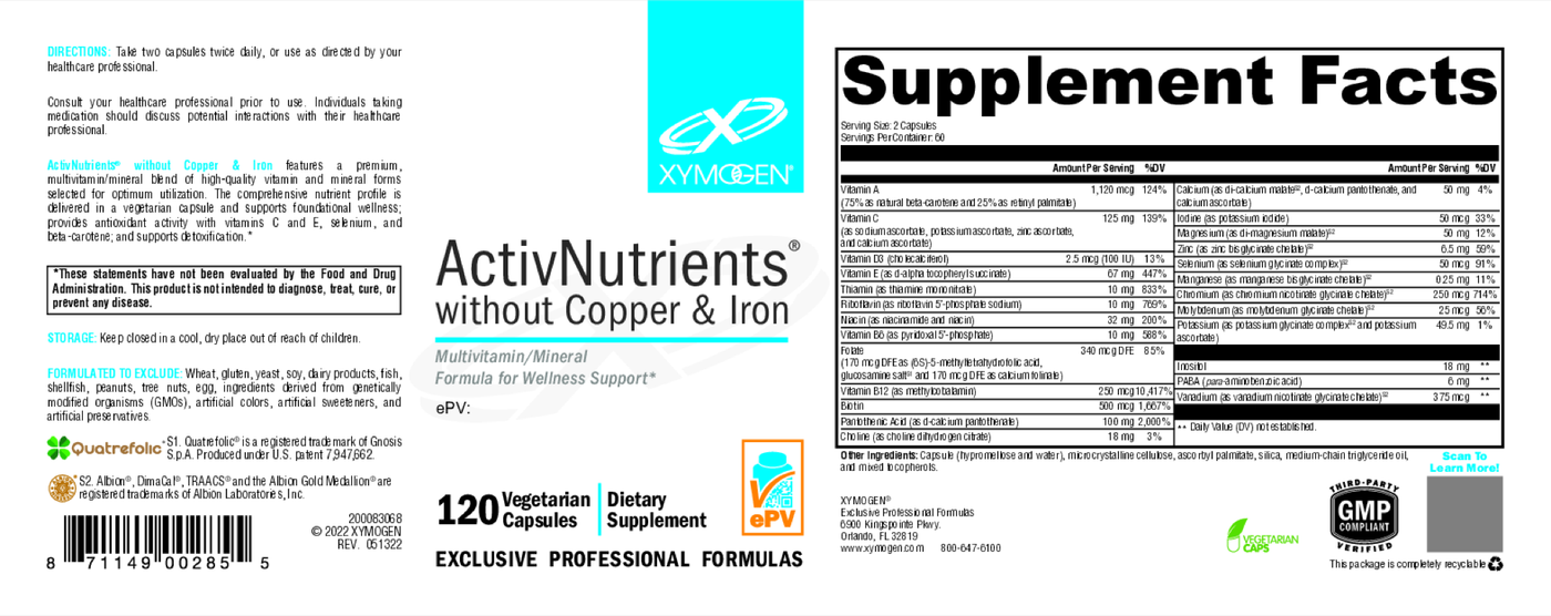 ActivNutrients w/out Copper/Iron 120c Curated Wellness