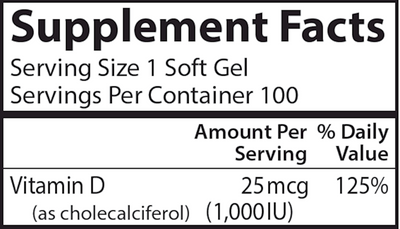 Vitamin D 25 mcg 100 gels Curated Wellness