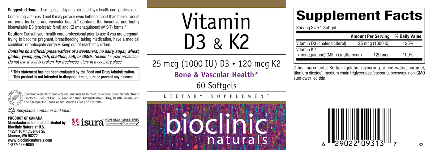 Vitamin D3 & K2 60 gels Curated Wellness