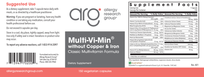 Multi-Vi-Min No Cu/No Fe 150 caps Curated Wellness