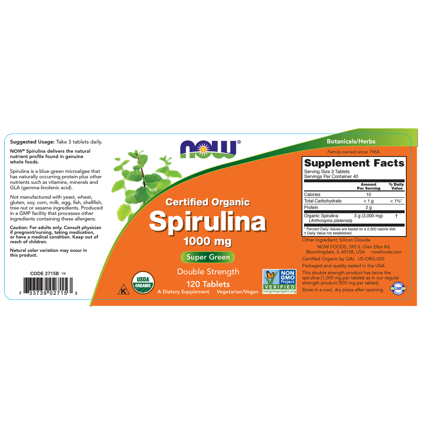 Organic Spirulina 1000 mg 120 tabs Curated Wellness