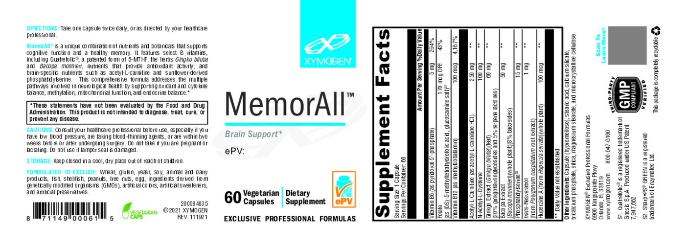 MemorAll 60 Capsules Curated Wellness