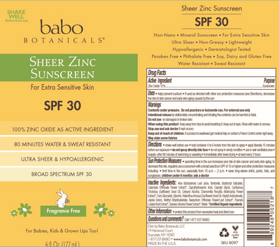 Sheer Zinc Sunscreen SPF 30 6 fl oz Curated Wellness
