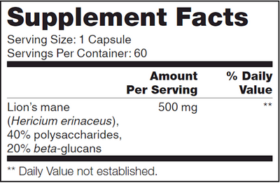 Hericium Erinaceus SAP 60 caps Curated Wellness