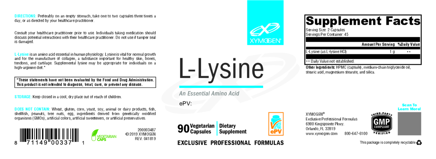 L-Lysine 90 Capsules Curated Wellness