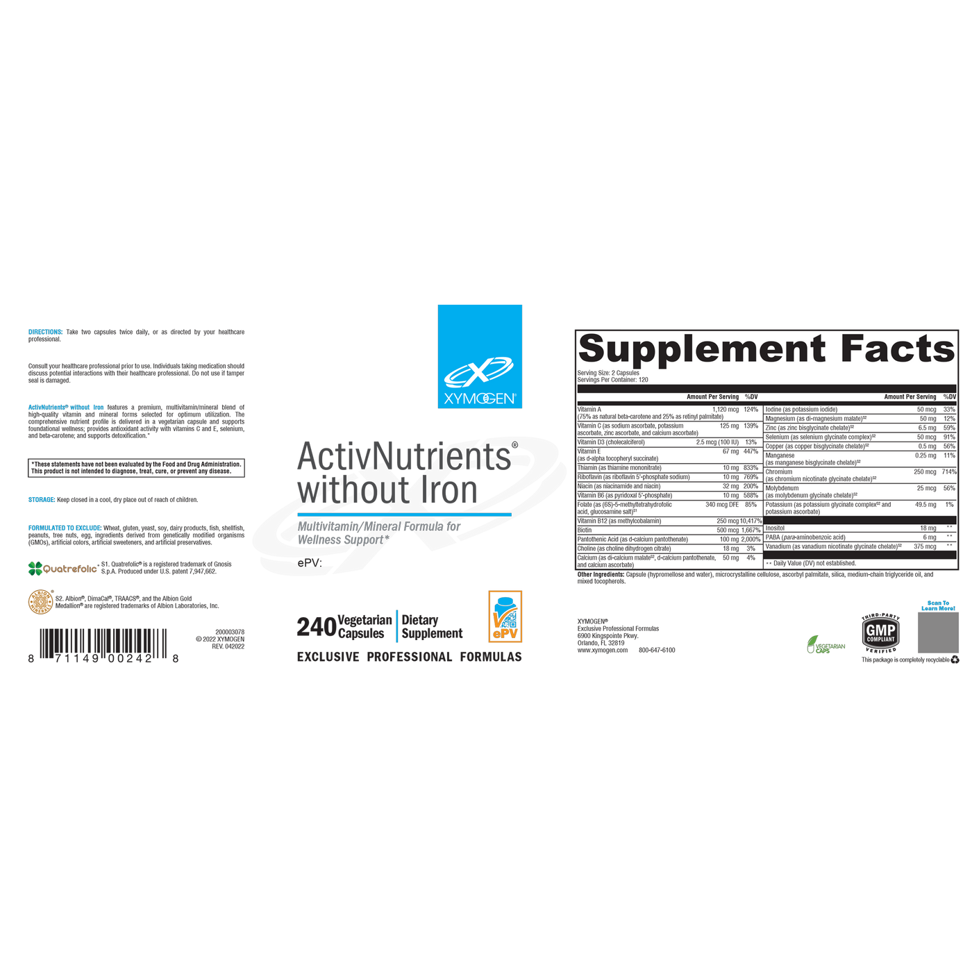 ActivNutrients without Iron 240c Curated Wellness