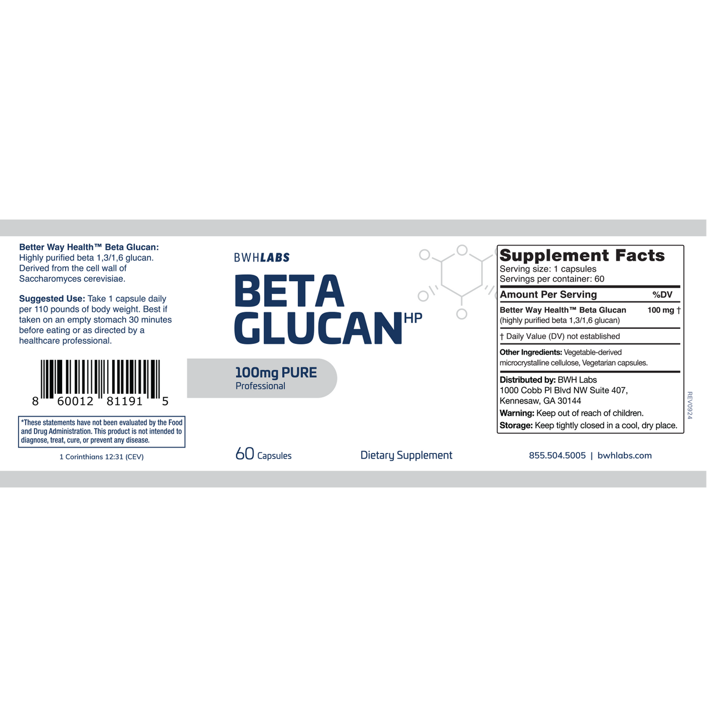 Beta Glucan 100mg 60c Curated Wellness