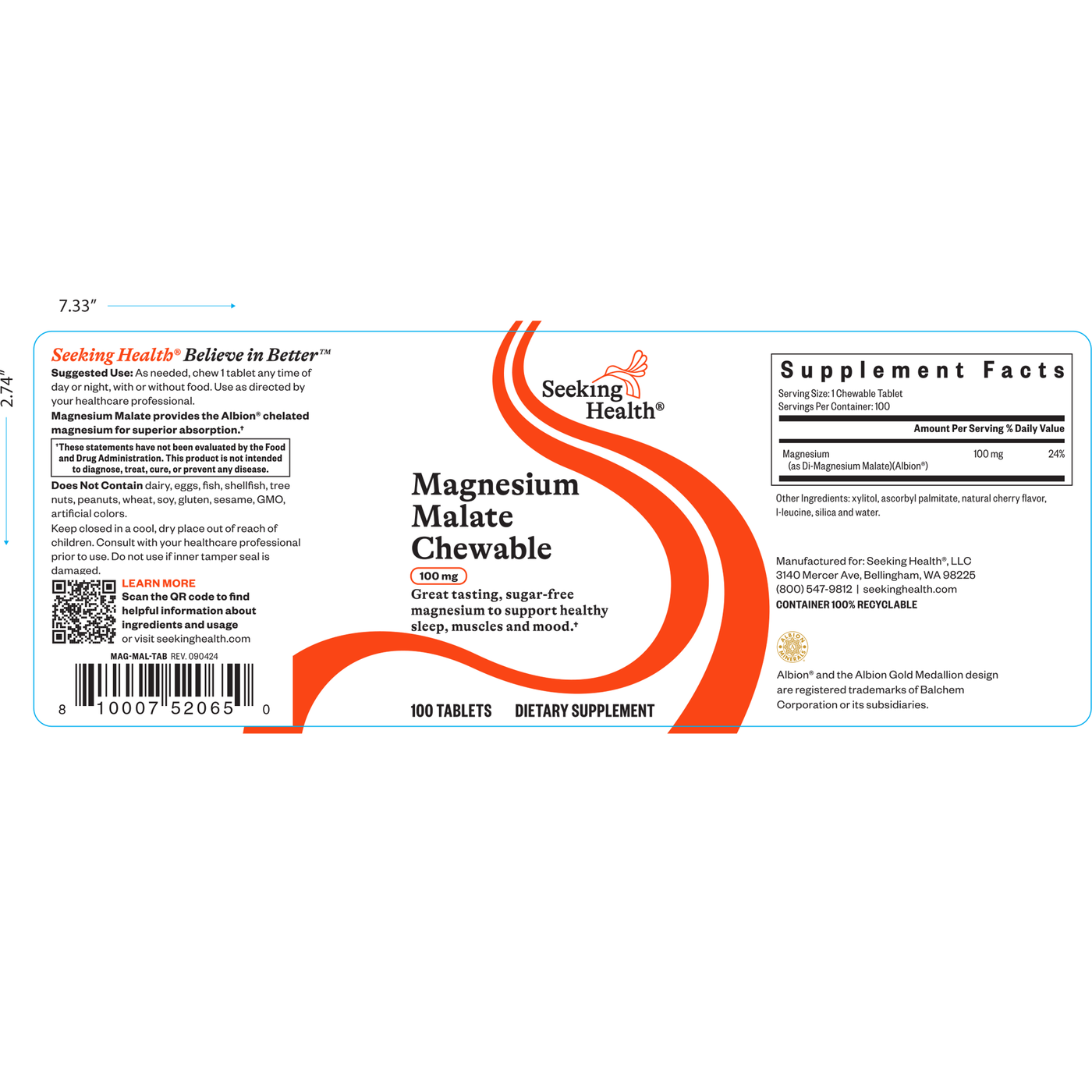 Magnesium Malate Chewable 100 tabs Curated Wellness