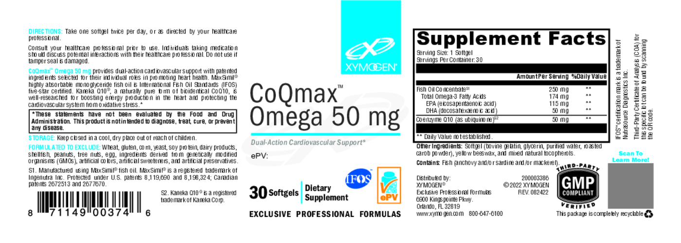 CoQmax Omega 50 mg 30 Softgels Curated Wellness