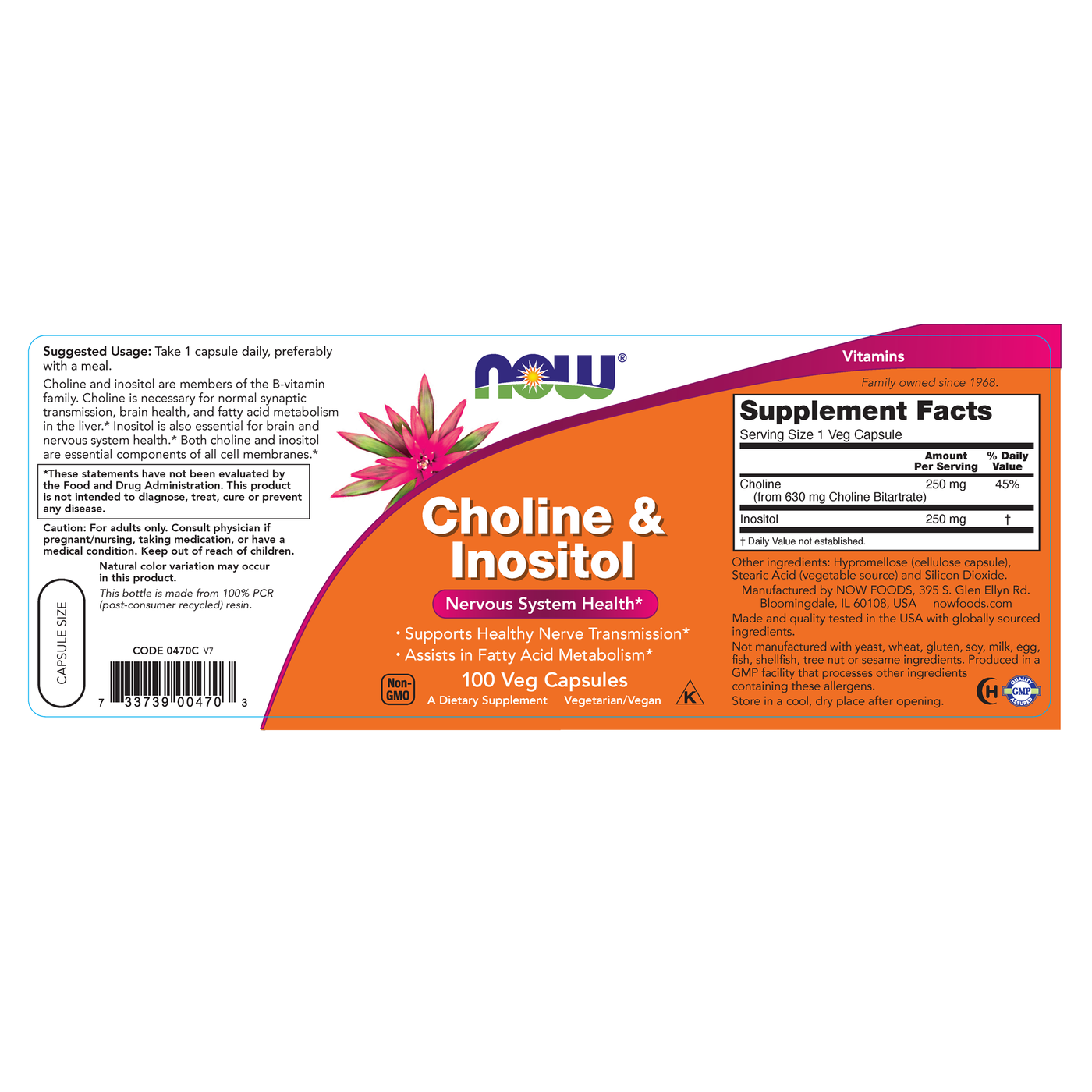 Choline & Inositol 500 mg 100 caps Curated Wellness