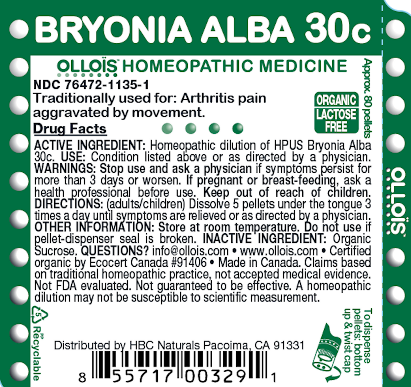 Bryonia 30C Pellets, 80ct Curated Wellness