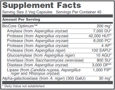 BioCore Enhanced Enzymes 90 vcaps Curated Wellness