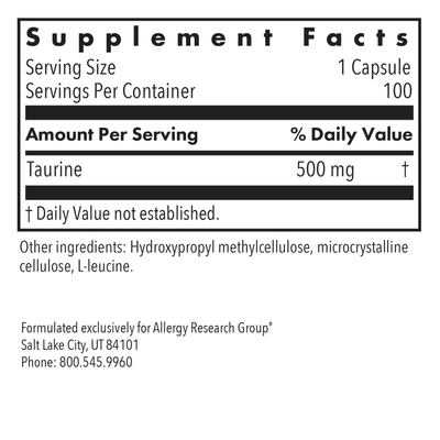 Taurine 500 mg 100 caps Curated Wellness