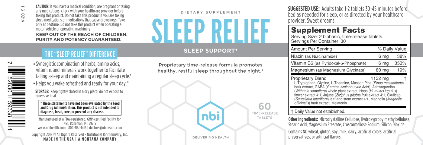 Sleep Relief 60 time-released tablets Curated Wellness