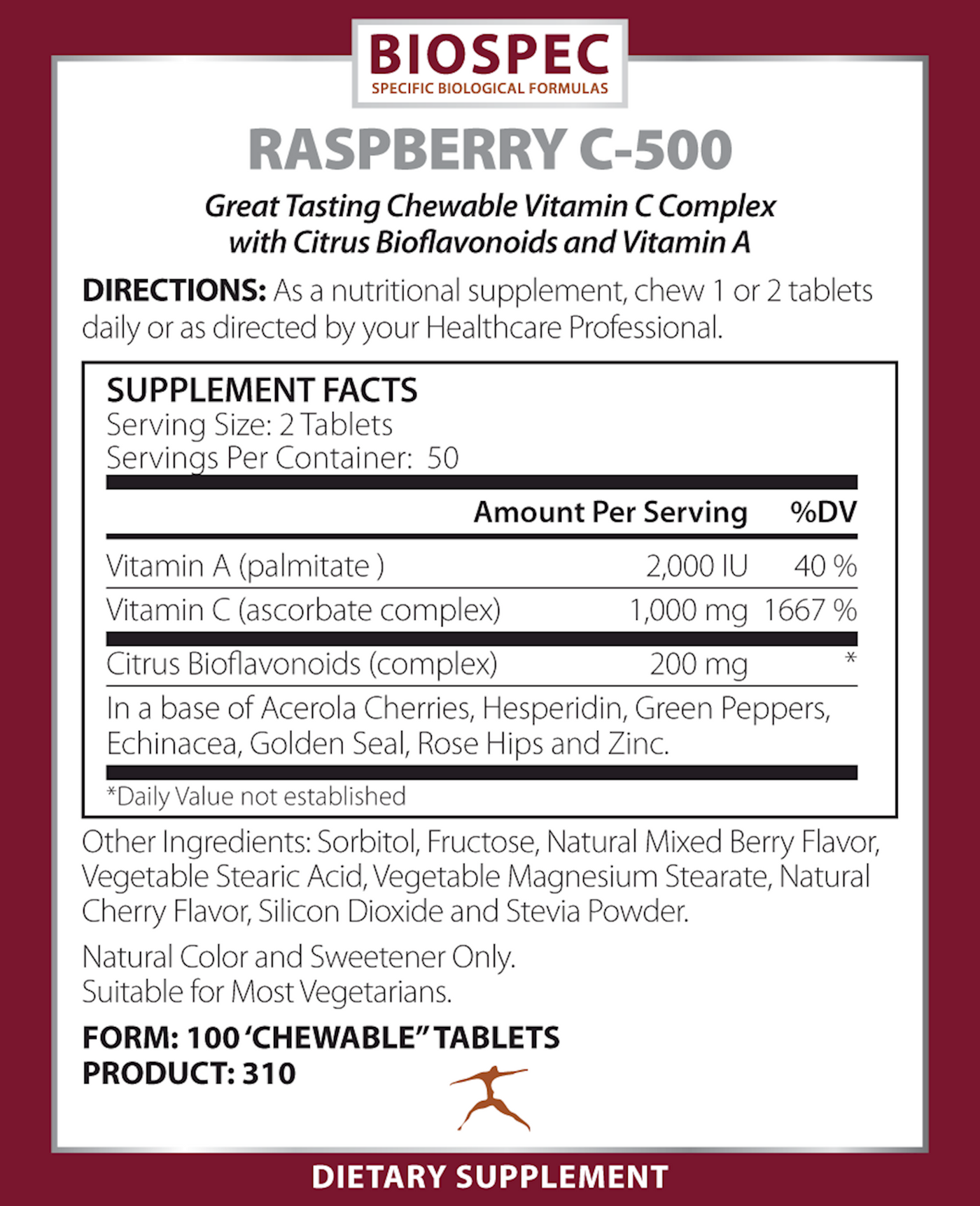 Raspberry C-500 100 tabs Curated Wellness