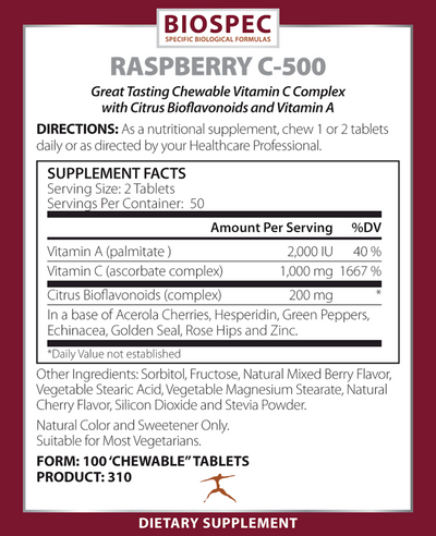 Raspberry C-500 100 tabs Curated Wellness